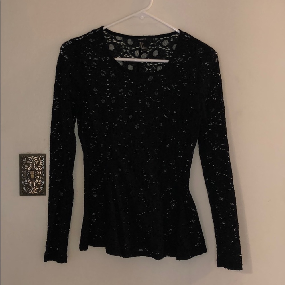 Black peplum lace top